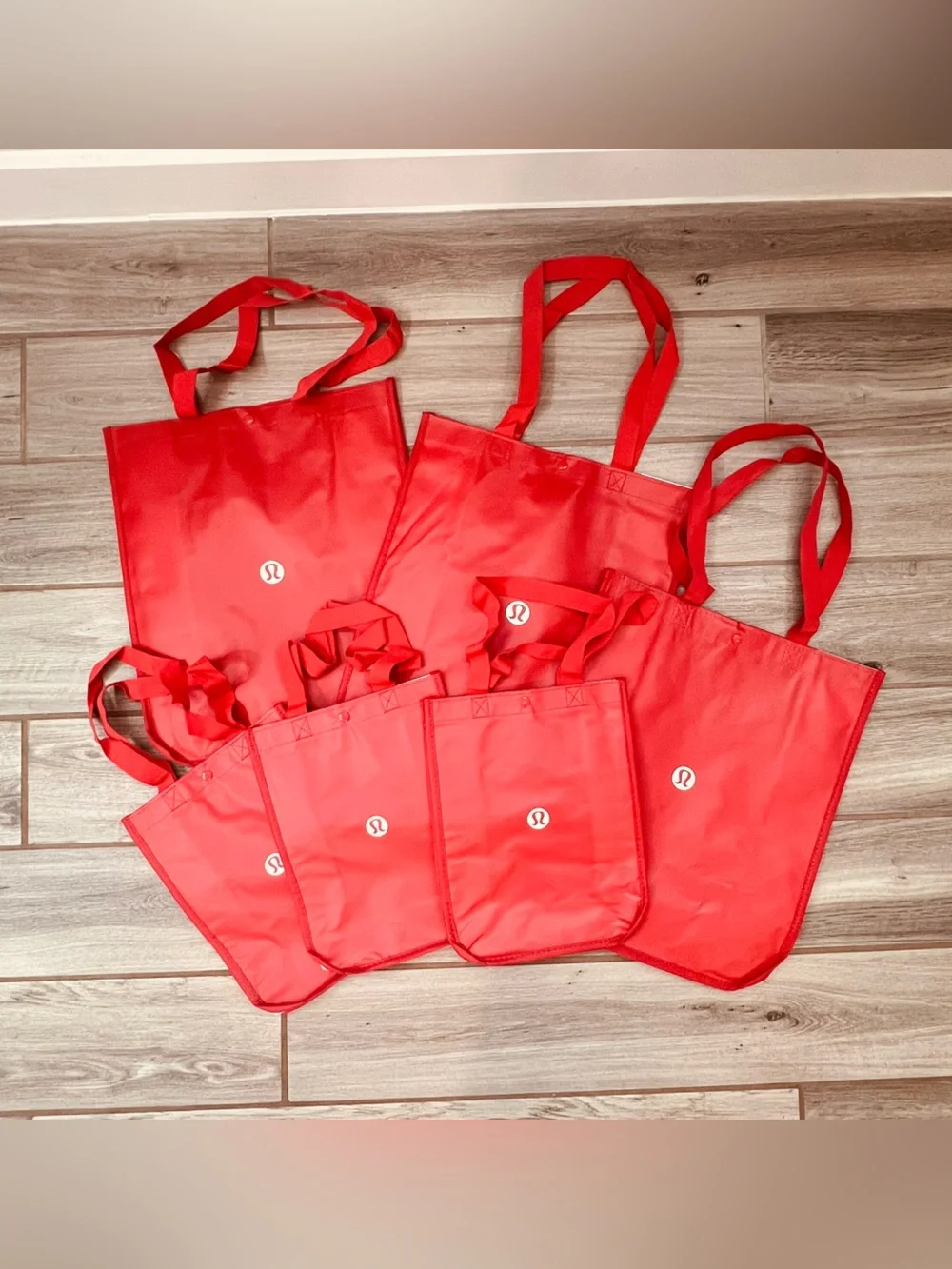 Lululemon Reusable Tote Bag Bundle | 2 Large + 4 Small | Red | Set of 6